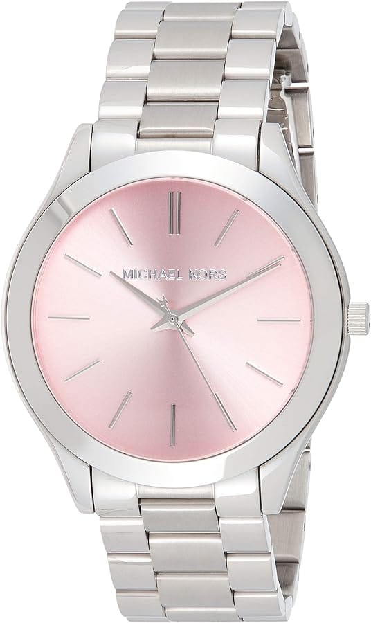 Michael Kors Slim Runway Quartz Pink Dial Silver Steel Strap Watch For Women - MK3380