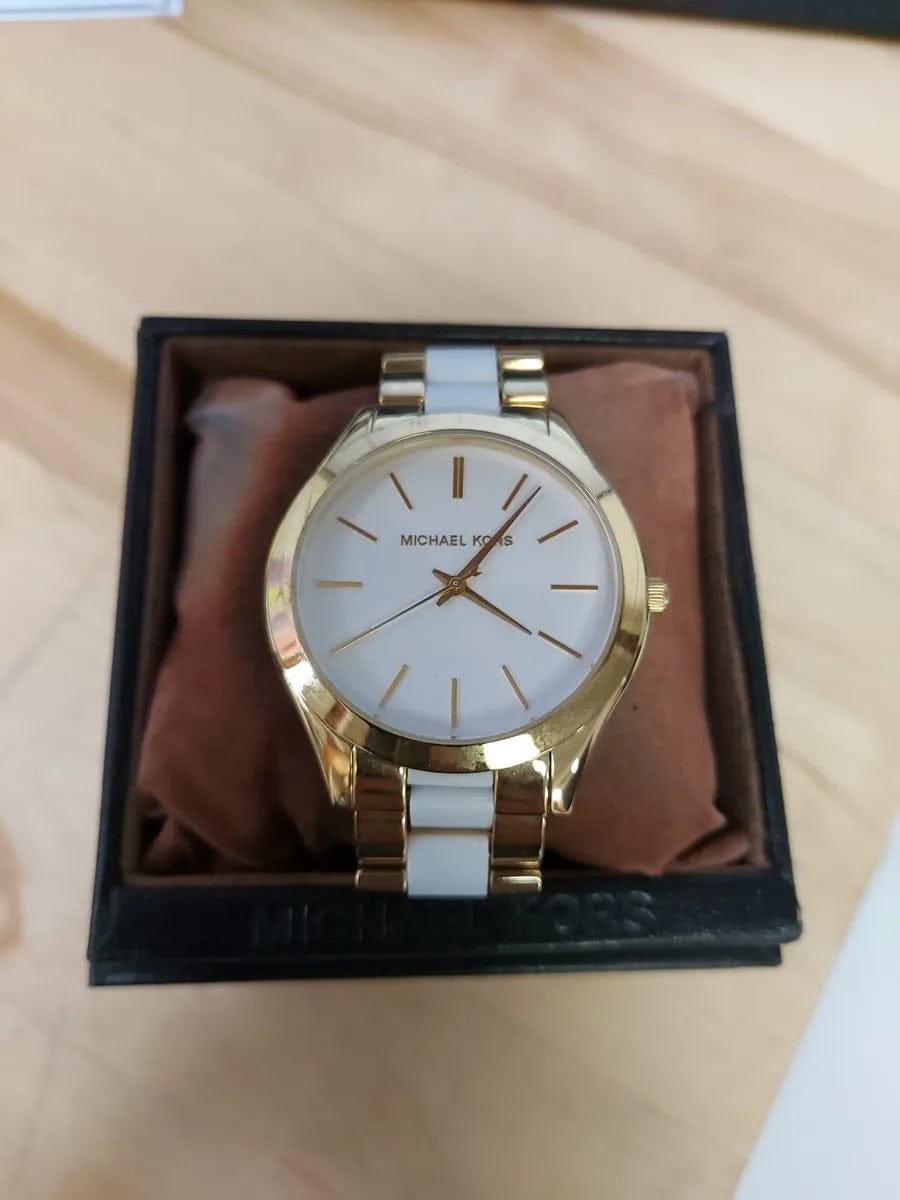 Michael Kors Slim Runway Quartz White Dial Two Tone Steel Strap Watch For Women - MK4295