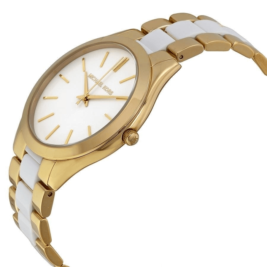 Michael Kors Slim Runway Quartz White Dial Two Tone Steel Strap Watch For Women - MK4295
