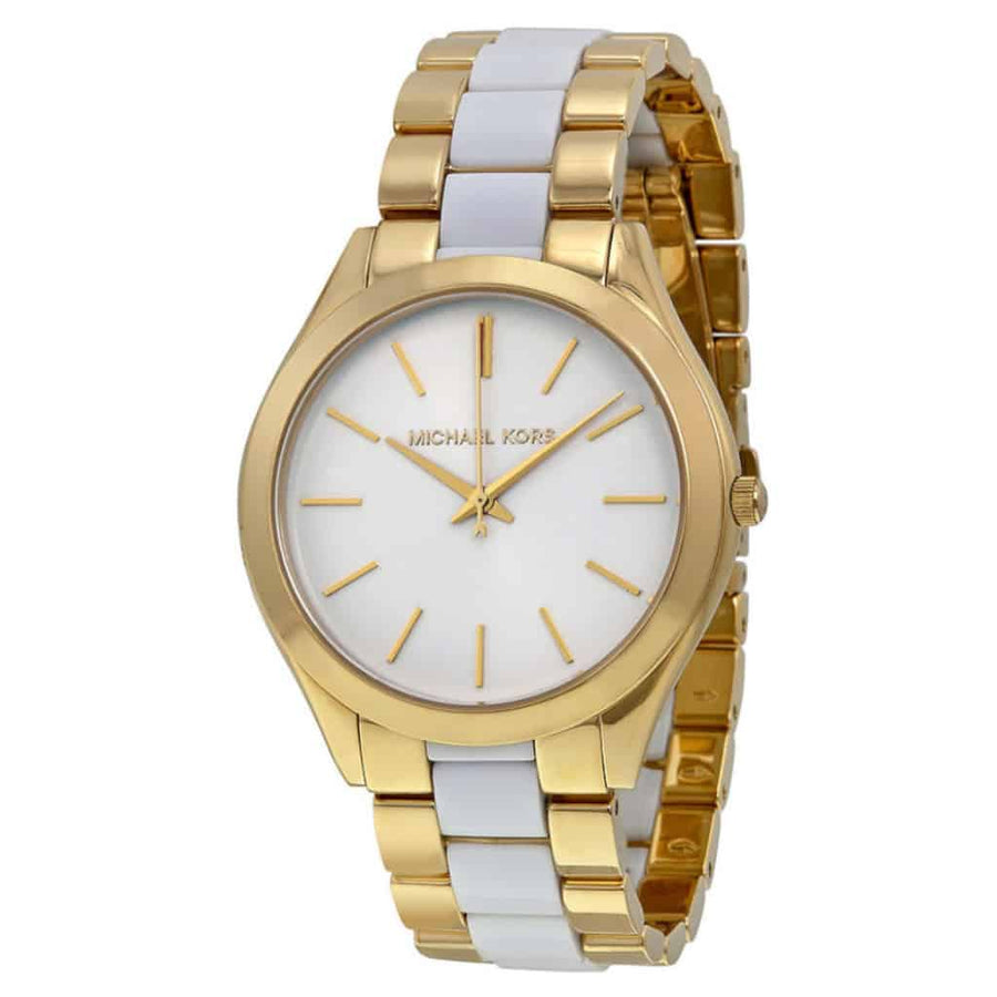 Michael Kors Slim Runway Quartz White Dial Two Tone Steel Strap Watch For Women - MK4295
