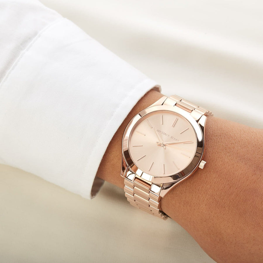 Michael Kors Slim Runway Rose Gold Dial Rose Gold Steel Strap Watch for Women - MK3197