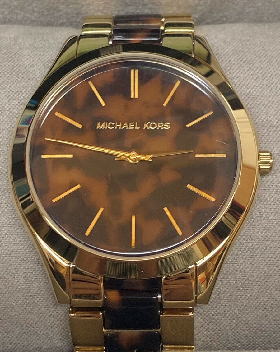 Michael Kors Slim Runway Tortoise Shell Dial Two Tone Steel Strap Watch for Women - MK4284