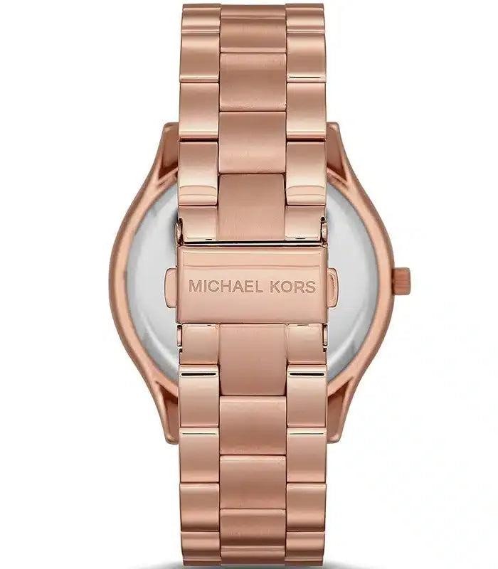 Michael Kors Slim Runway White Dial Rose Gold Steel Strap Watch For Women - MK3804