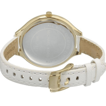 Michael Kors Slim Runway White Dial White Leather Strap Watch For Women - MK2273