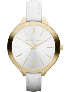 Michael Kors Slim Runway White Dial White Leather Strap Watch For Women - MK2273