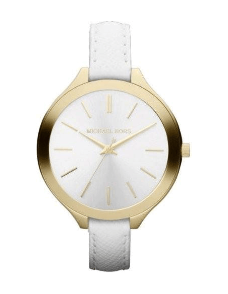 Michael Kors Slim Runway White Dial White Leather Strap Watch For Women - MK2273