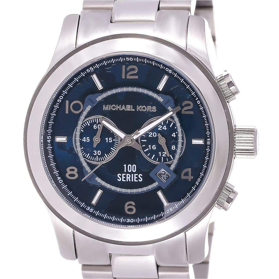Michael Kors Stop Hunger Chronograph Blue Dial Silver Steel Strap Watch for Men - MK8314