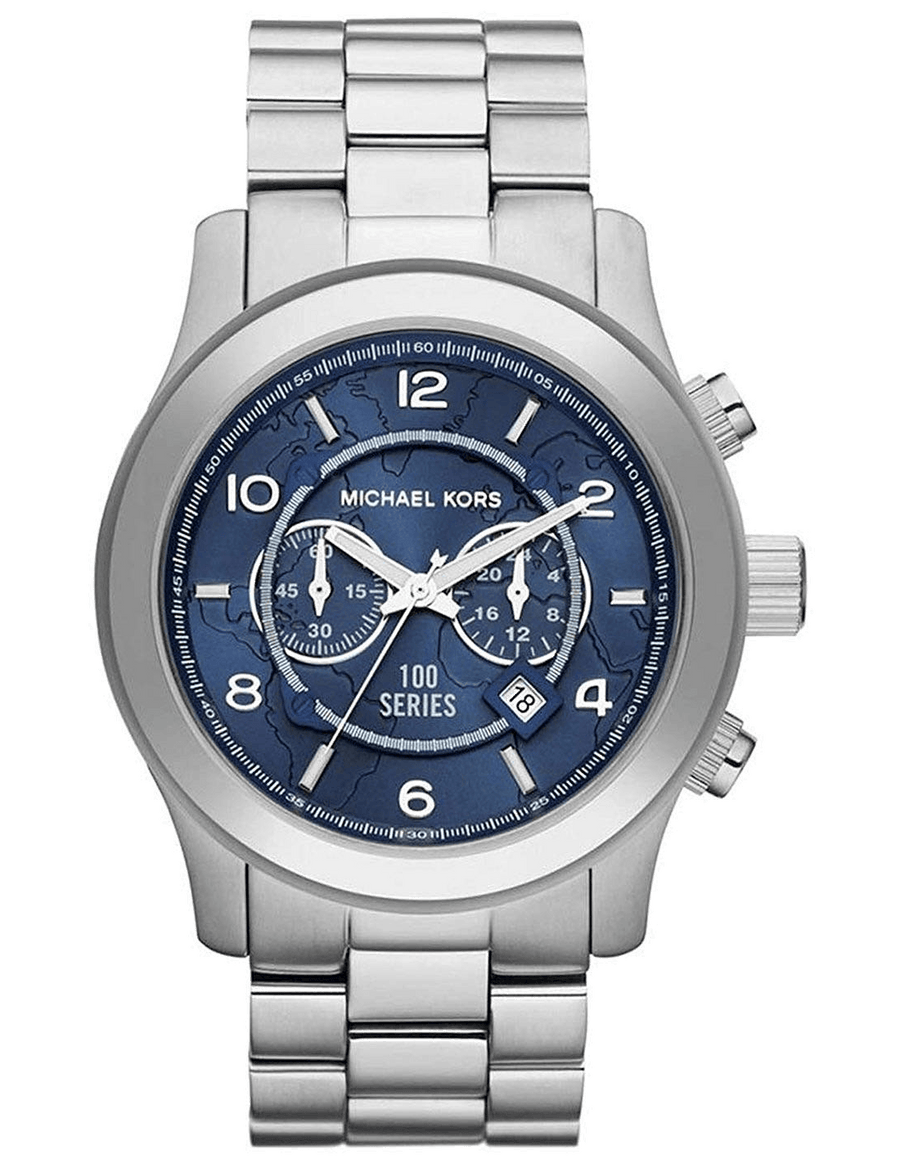 Michael Kors Stop Hunger Chronograph Blue Dial Silver Steel Strap Watch for Men - MK8314