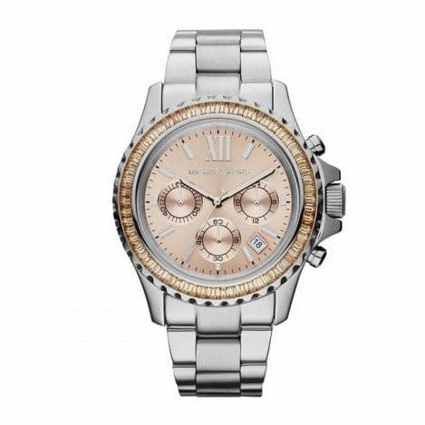 Michael Kors Everest Chronograph Gold Dial Silver Steel Strap Watch For Women - MK5870