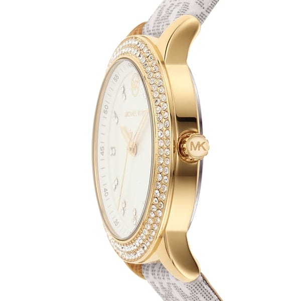 Michael Kors Tibby Analog Silver Dial White Leather Strap Watch for Women - MK1049