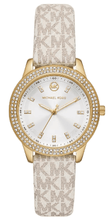 Michael Kors Tibby Analog Silver Dial White Leather Strap Watch for Women - MK1049