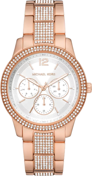 Michael Kors Tibby Chronograph White Dial Rose Gold Steel Strap Watch For Men - MK7293