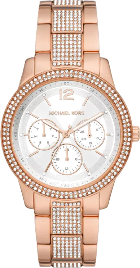 Michael Kors Tibby Chronograph White Dial Rose Gold Steel Strap Watch For Men - MK7293
