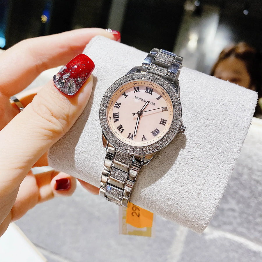 Michael Kors Tibby Multifunction Crystals Pink Dial Silver Steel Strap Watch for Women - MK4686
