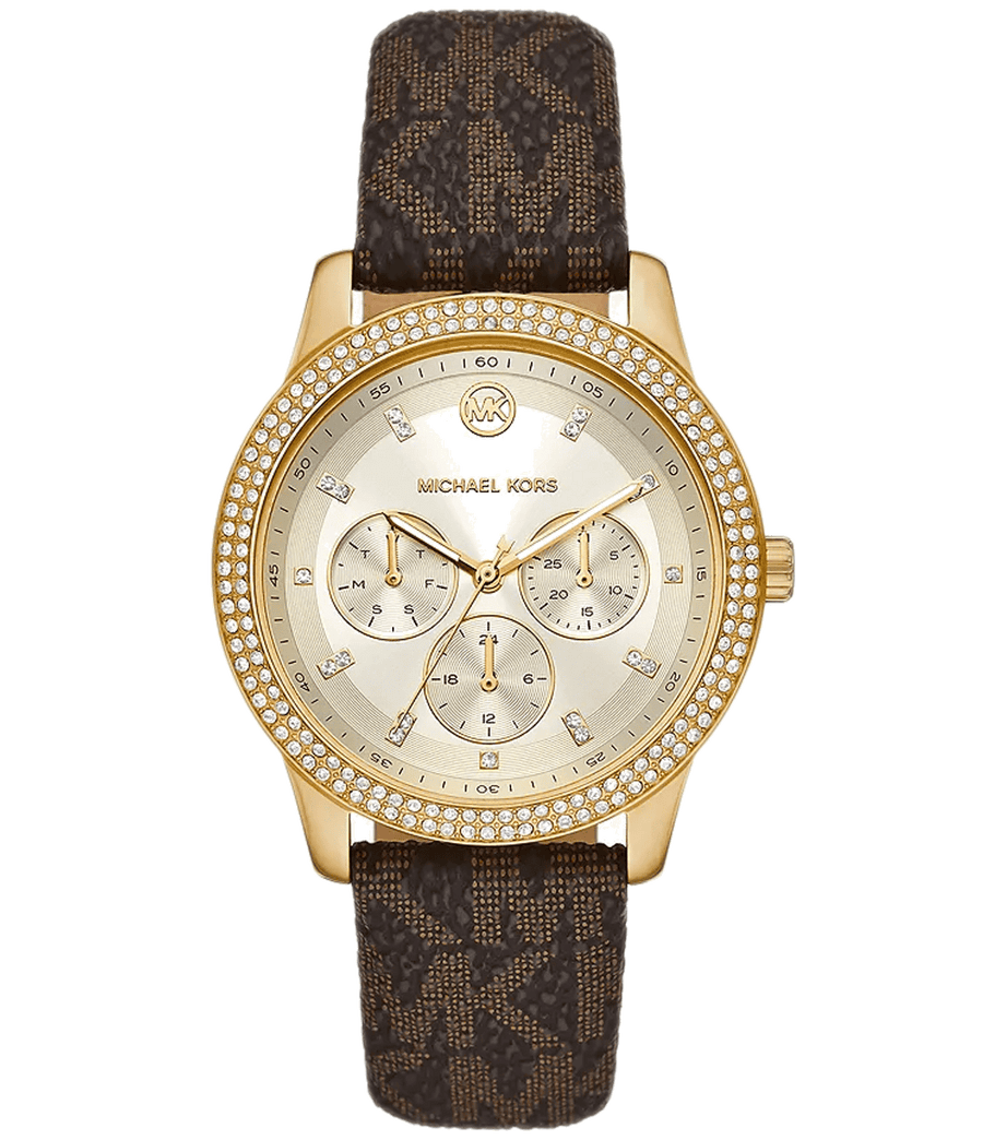 Michael Kors Tibby Multifunction Gold Dial Brown Leather Strap Watch For Women - MK6966