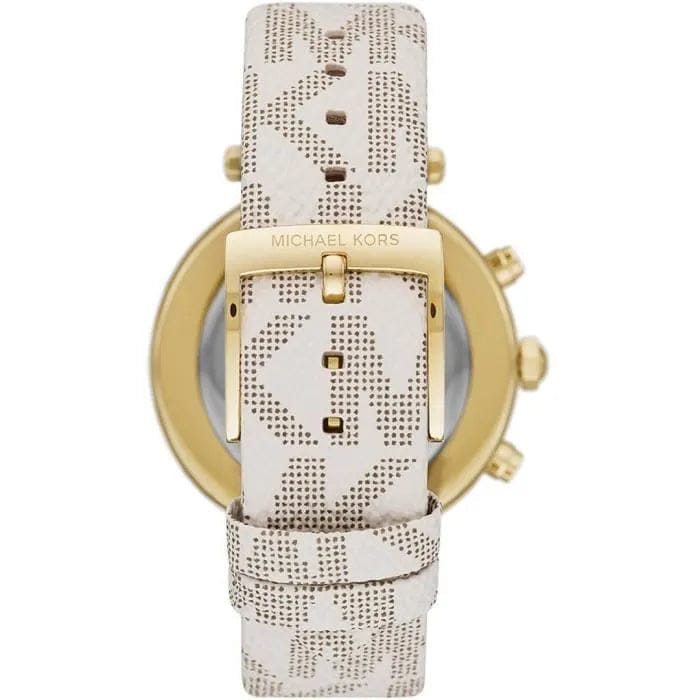Michael Kors Tibby Multifunction Silver Dial White Leather Strap Watch For Women - MK6967