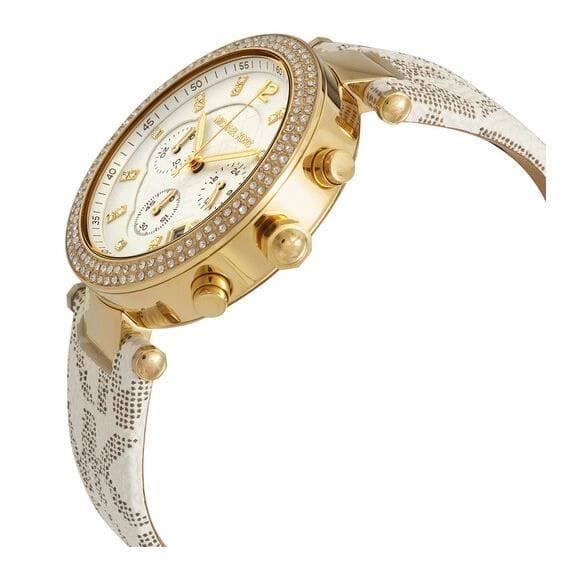 Michael Kors Tibby Multifunction Silver Dial White Leather Strap Watch For Women - MK6967