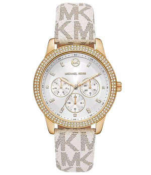 Michael Kors Tibby Multifunction Silver Dial White Leather Strap Watch For Women - MK6967