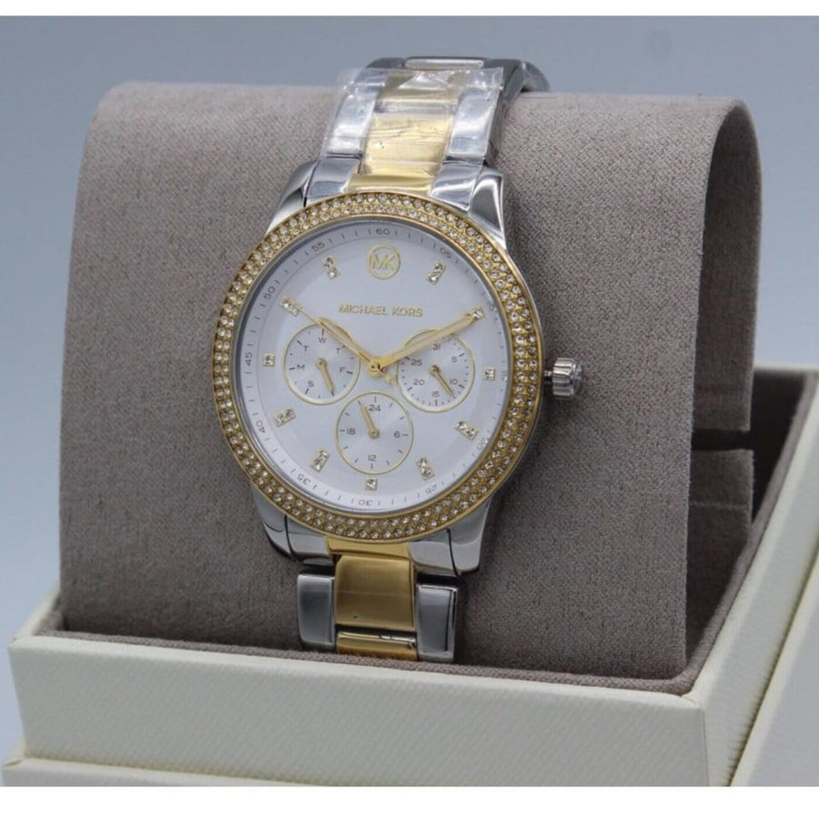Michael Kors Tibby Multifunction White Dial Two Tone Steel Strap Watch For Women - MK6825