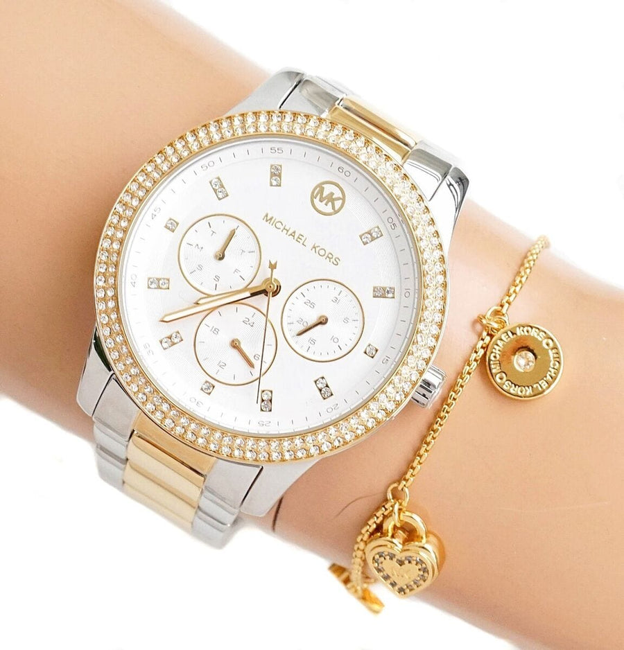 Michael Kors Tibby Multifunction White Dial Two Tone Steel Strap Watch For Women - MK6825