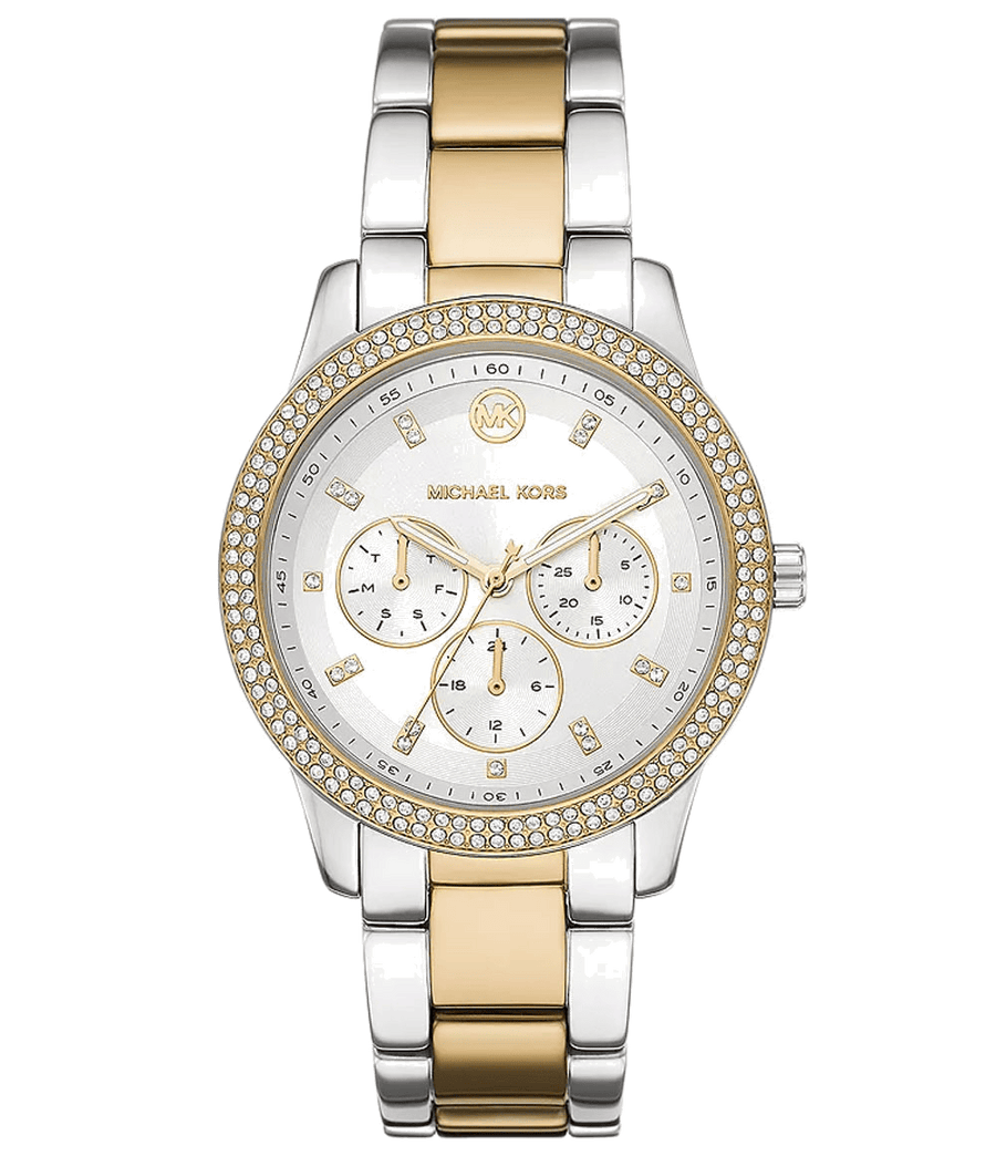 Michael Kors Tibby Multifunction White Dial Two Tone Steel Strap Watch For Women - MK6825