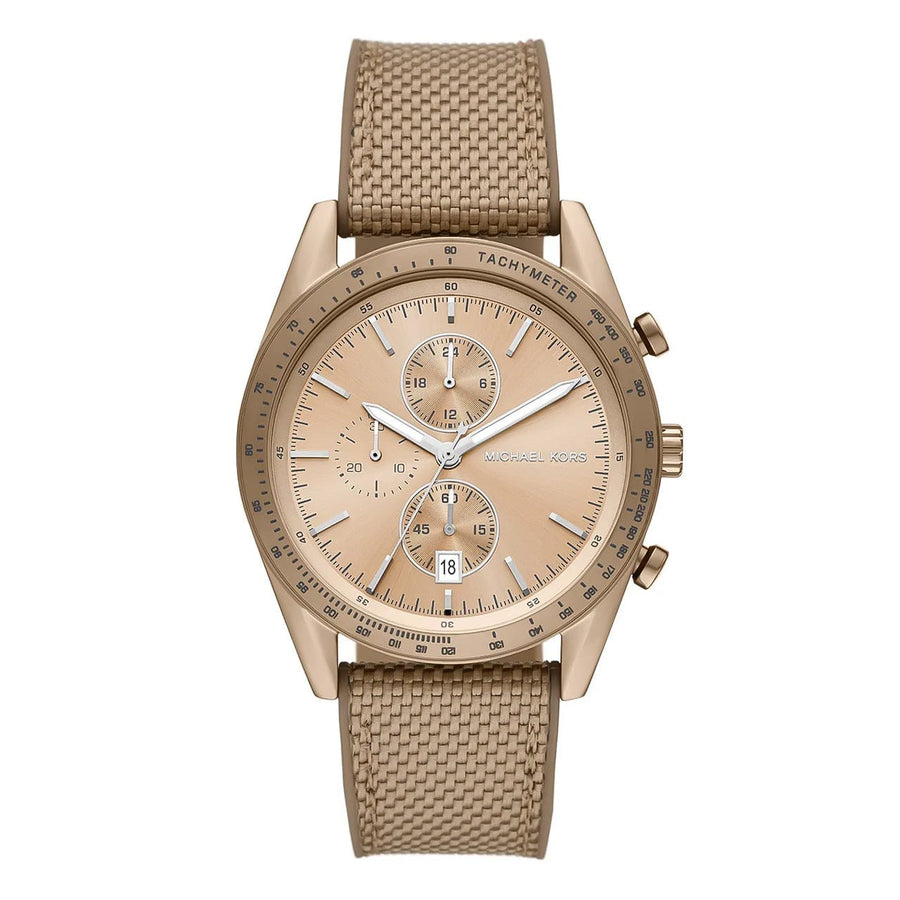 Michael Kors Warren Chronograph Beige Dial Beige Nylon Strap Watch for Men - MK9145