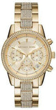 Michael Kors Ritz Chronograph Gold Dial Gold Steel Strap Watch For Women - MK6484