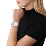 Michael Kors Parker Three Hand Mother of Pearl White Dial Silver Steel Strap Watch For Women - MK4694