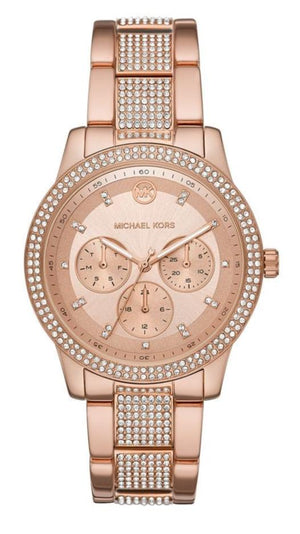 Michael Kors Tibby Chronograph Crystals Rose Gold Dial Rose Gold Steel Strap Watch For Women - MK6826