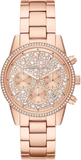 Michael Kors Ritz Chronograph Rose Gold Dial Rose Gold Steel Strap Watch For Women - MK7302