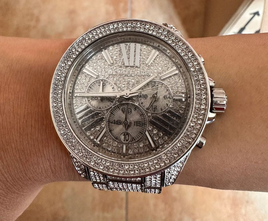 Michael Kors Wren Chronograph Crystals Silver Dial Silver Steel Strap Watch For Women - MK6317
