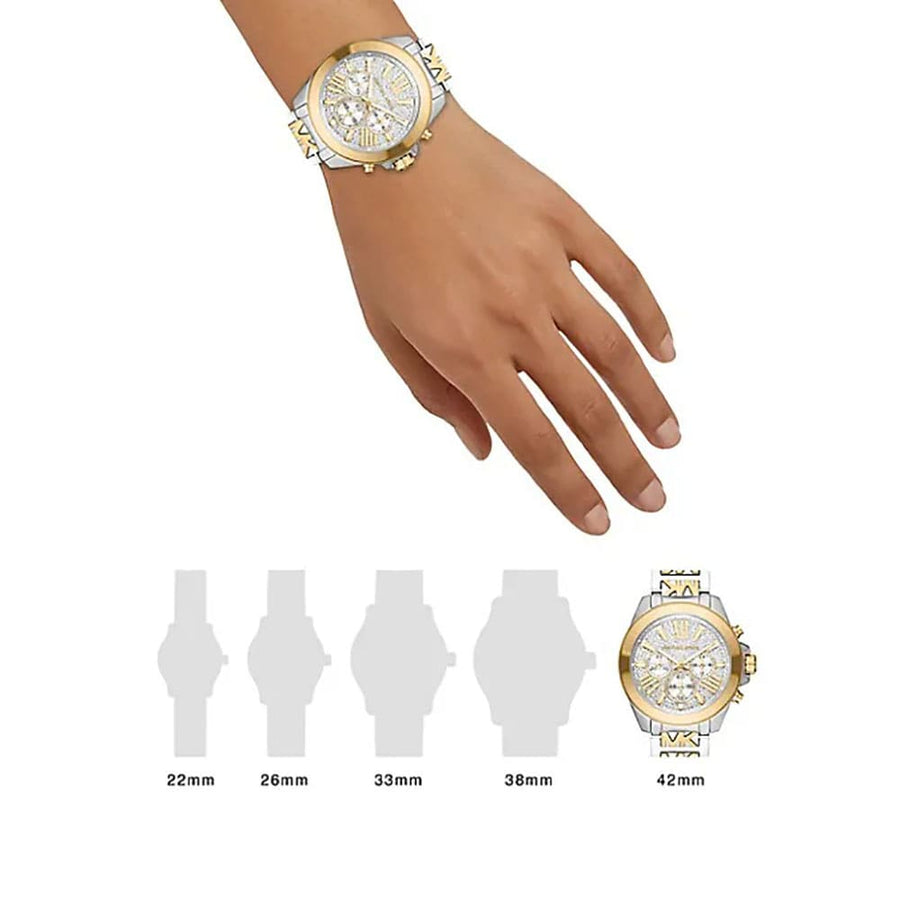 Michael Kors Wren Chronograph Crystals Silver Two Tone Steel Strap Watch for Women - MK6953