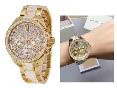 Michael Kors Wren Diamonds Gold Dial Two Tone Steel Strap Watch for Women - MK6157