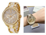 Michael Kors Wren Diamonds Gold Dial Two Tone Steel Strap Watch for Women - MK6157