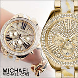 Michael Kors Wren Diamonds Gold Dial Two Tone Steel Strap Watch for Women - MK6157
