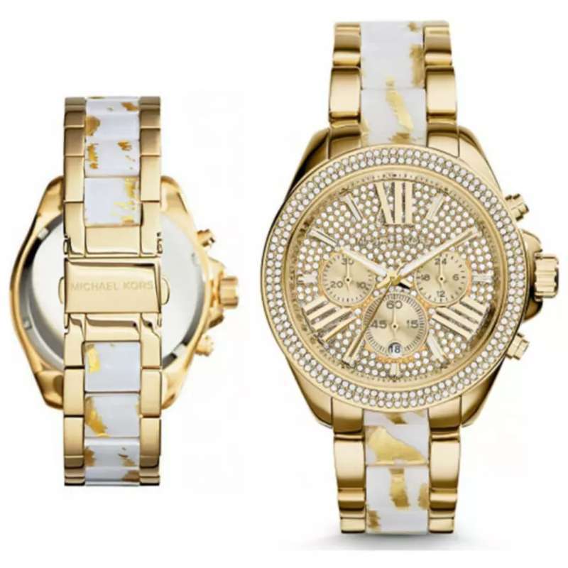 Michael Kors Wren Diamonds Gold Dial Two Tone Steel Strap Watch for Women - MK6157