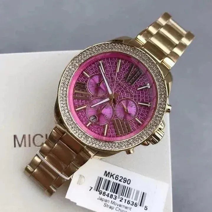 Michael Kors Wren Purple Dial Gold Steel Strap Watch for Women - MK6290