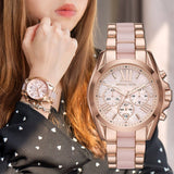 Michael Kors Bradshaw Chronograph Pink Dial Two Tone Steel Strap Watch For Women - MK6830