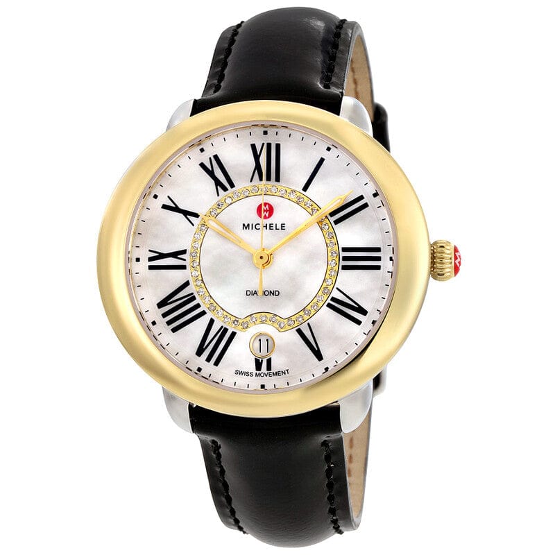 Michele Serein Mother of Pearl Dial Black Leather Strap Watch for Women - MWW21B000019