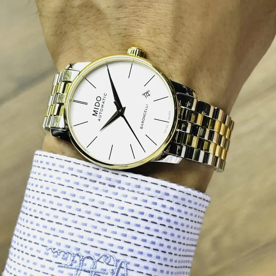 Mido Baroncelli Automatic White Dial Two Tone Steel Strap Watch For Women - M8600.9.N6.1