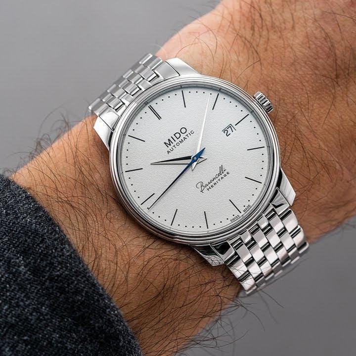 Mido Baroncelli II Automatic White Dial Silver Steel Strap Watch For Men - M8600.4.26.1