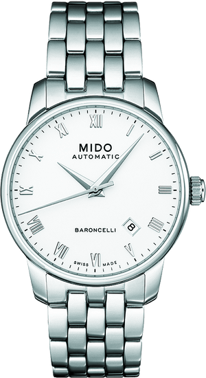Mido Baroncelli II Automatic White Dial Silver Steel Strap Watch For Men - M8600.4.26.1