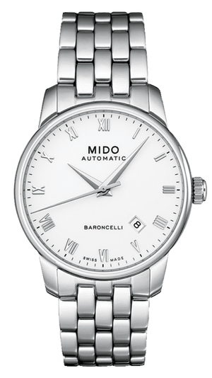 Mido Baroncelli II Automatic White Dial Silver Steel Strap Watch For Men - M8600.4.26.1