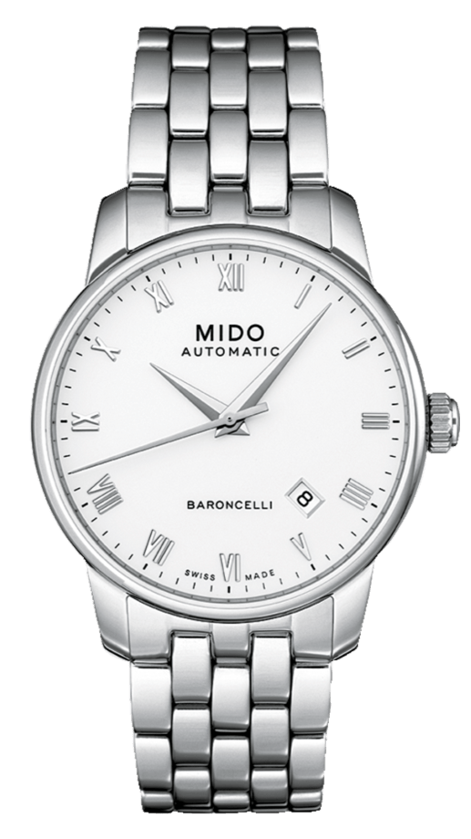 Mido Baroncelli II Automatic White Dial Silver Steel Strap Watch For Men - M8600.4.26.1