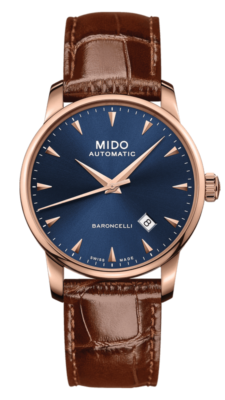 Mido Baroncelli III Automatic Blue Dial Brown Leather Strap Watch For Men - M8600.3.15.8