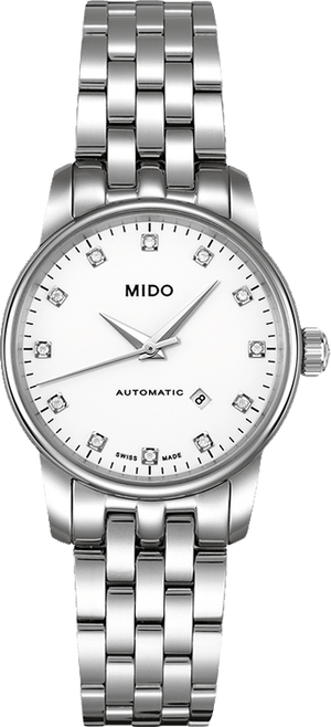 Mido Baroncelli III Automatic Diamonds White Dial Silver Steel Strap Watch For Women - M7600.4.66.1