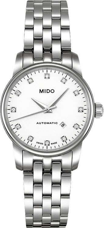 Mido Baroncelli III Automatic Diamonds White Dial Silver Steel Strap Watch For Women - M7600.4.66.1