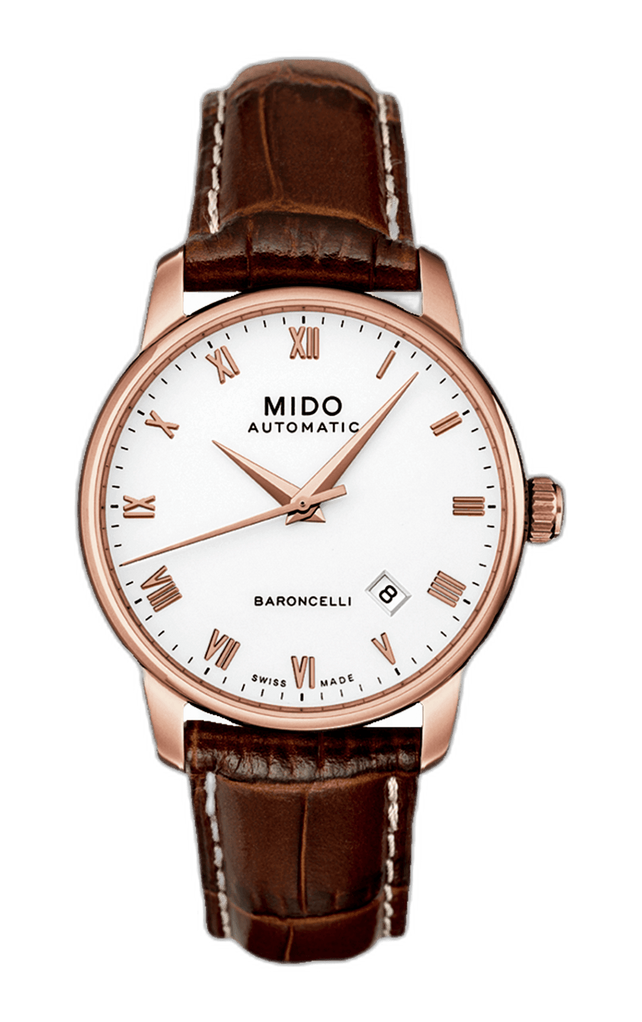 Mido Baroncelli III Automatic Silver Dial Brown Leather Strap Watch For Men - M8600.2.21.8