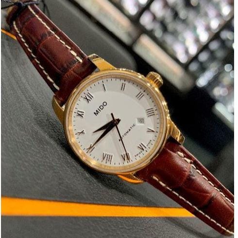 Mido Baroncelli III Automatic White Dial Brown Leather Strap Watch For Women - M7600.3.26.8