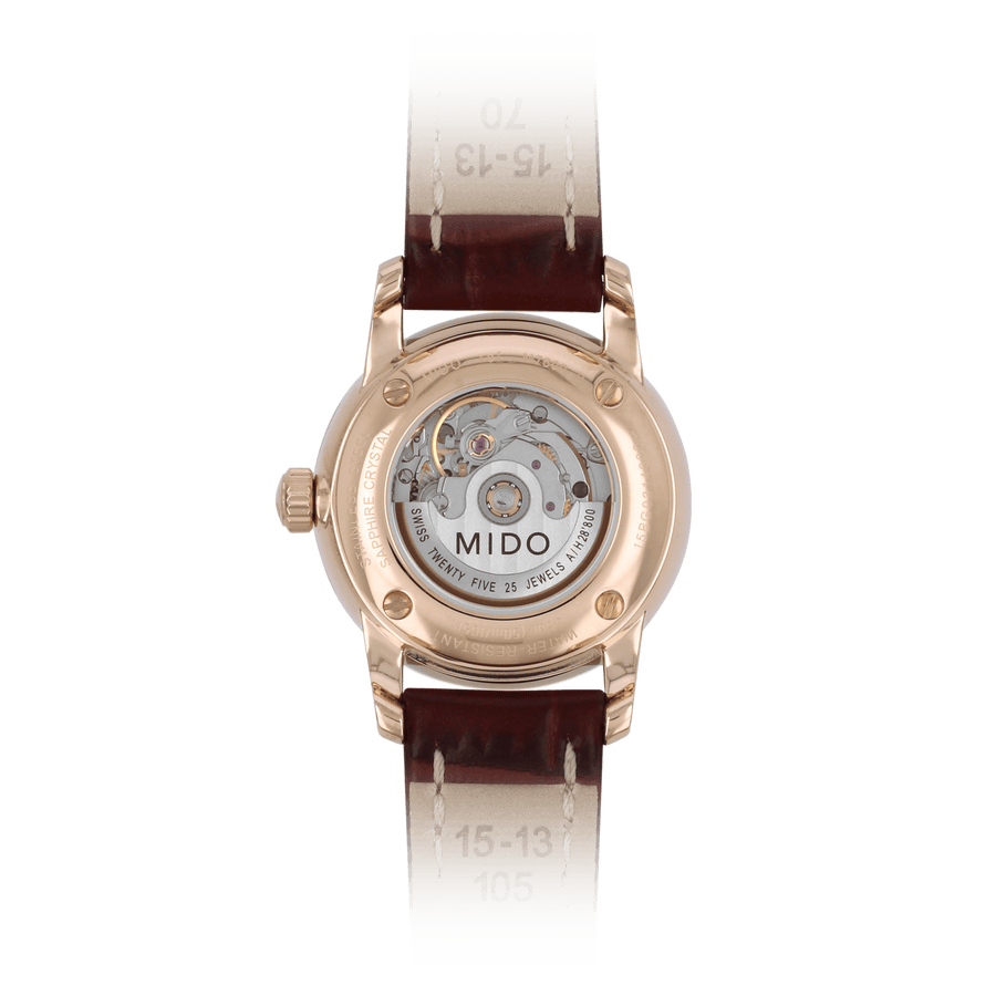 Mido Baroncelli III Automatic White Dial Brown Leather Strap Watch For Women - M7600.3.26.8